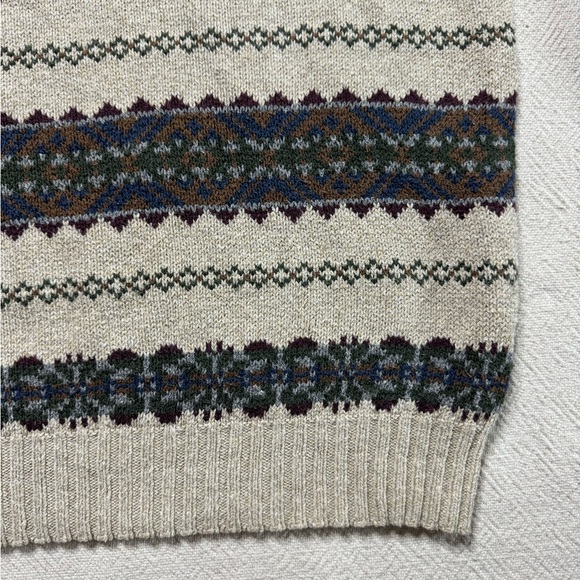 VTG 90s Woolrich Men’s Beige Burgundy Fair Isle Cotton Crewneck Sweater L - Picture 3 of 8